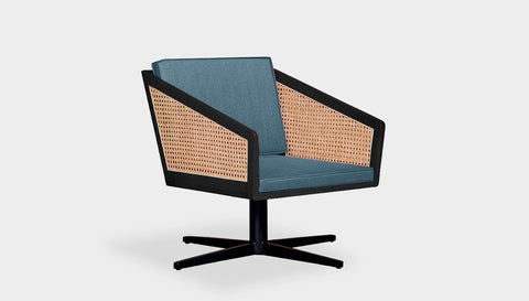 reddie-raw lounge chair 45W x 61D x 82H *cm (45H seat) / Solid Reclaimed Teak Wood~Black / Fabric~Vienna Bluejay Jay Rattan Swivel Lounge Chair