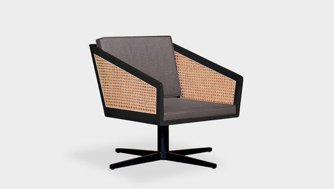 reddie-raw lounge chair 45W x 61D x 82H *cm (45H seat) / Solid Reclaimed Teak Wood~Black / Fabric~Vienna Midgrey Jay Rattan Swivel Lounge Chair