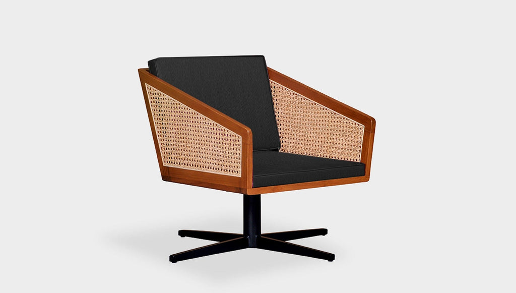 reddie-raw lounge chair 45W x 61D x 82H *cm (45H seat) / Solid Reclaimed Teak Wood~Natural / Fabric~Vienna Black Jay Rattan Swivel Lounge Chair