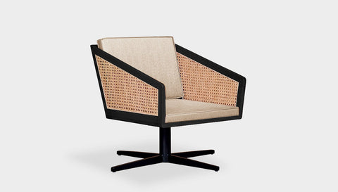 reddie-raw lounge chair 68W x 71D x 71H *cm (35H seat) / Solid Reclaimed Teak Wood~Black / Fabric~Vienna Custard Jay Rattan Swivel Lounge Chair