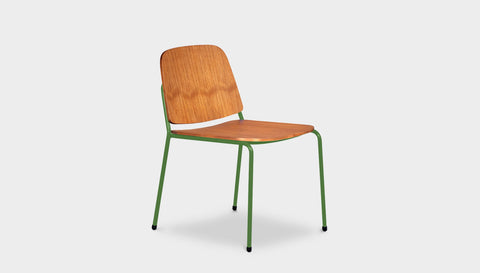 reddie-raw dining chair 52W x 57D x 79H *cm (45H seat) / Wood Veneer~Teak / Metal~Green Kami Stackable Dining Chair