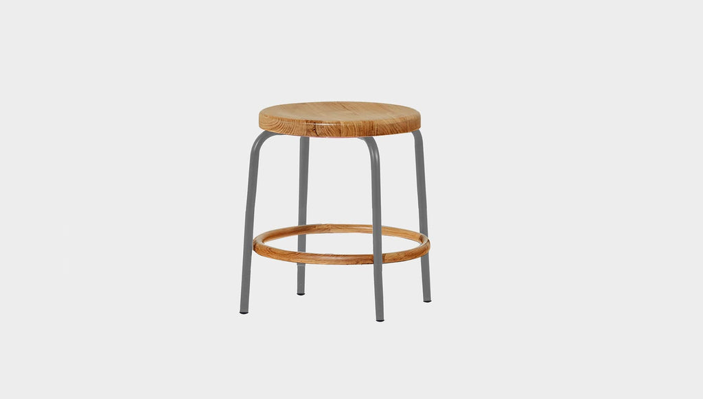 reddie-raw stool 35dia x 45H / Solid Reclaimed Teak Wood~Natural / Metal~Grey Milton Low Stool