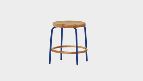 reddie-raw stool 35dia x 45H / Solid Reclaimed Teak Wood~Natural / Metal~Navy Milton Low Stool