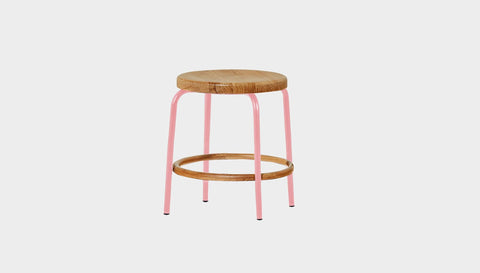 reddie-raw stool 35dia x 45H / Solid Reclaimed Teak Wood~Natural / Metal~Pink Milton Low Stool