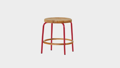 reddie-raw stool 35dia x 45H / Solid Reclaimed Teak Wood~Natural / Metal~Red Milton Low Stool