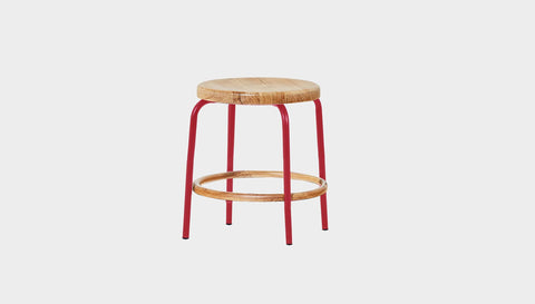 reddie-raw stool 35dia x 45H / Solid Reclaimed Teak Wood~Oak / Metal~Red Milton Low Stool