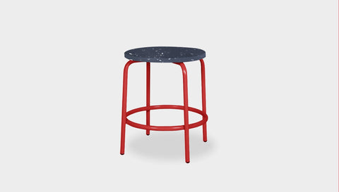 reddie-raw stool 35dia x 45H* cm / Recycled Bottle Tops~Coal / Metal~Red Milton Low Stool - Recycled Plastic