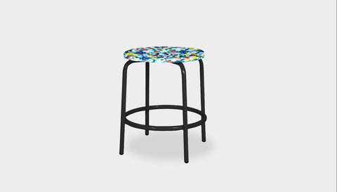 reddie-raw stool 35dia x 45H* cm / Recycled Bottle Tops~Freckles / Metal~Black Milton Low Stool - Recycled Plastic