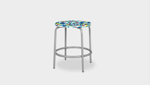 reddie-raw stool 35dia x 45H* cm / Recycled Bottle Tops~Freckles / Metal~Grey Milton Low Stool - Recycled Plastic
