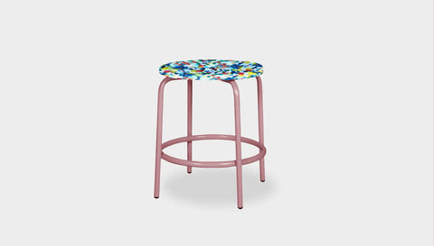 reddie-raw stool 35dia x 45H* cm / Recycled Bottle Tops~Freckles / Metal~Pink Milton Low Stool - Recycled Plastic