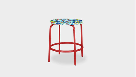 reddie-raw stool 35dia x 45H* cm / Recycled Bottle Tops~Freckles / Metal~Red Milton Low Stool - Recycled Plastic