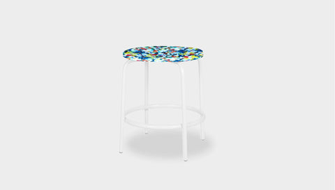 reddie-raw stool 35dia x 45H* cm / Recycled Bottle Tops~Freckles / Metal~White Milton Low Stool - Recycled Plastic