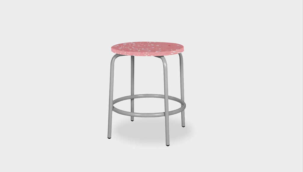 reddie-raw stool 35dia x 45H* cm / Recycled Bottle Tops~Peach / Metal~Grey Milton Low Stool - Recycled Plastic