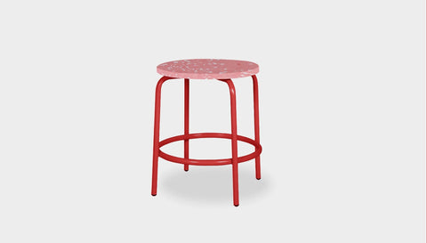 reddie-raw stool 35dia x 45H* cm / Recycled Bottle Tops~Peach / Metal~Red Milton Low Stool - Recycled Plastic