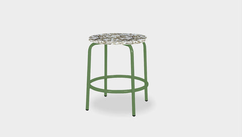 reddie-raw outdoor seating 35dia x 45H* cm / Recycled Bottle Tops~Pearl / Metal~Green Milton Low Stool - Recycled Plastic