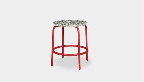 reddie-raw stool 35dia x 45H* cm / Recycled Bottle Tops~Pearl / Metal~Red Milton Low Stool - Recycled Plastic