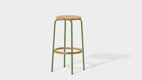 reddie-raw stool 35dia x 65H (counter height) / Solid Reclaimed Teak Wood~Natural / Metal~Green Milton Stool