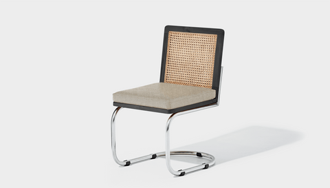 reddie-raw dining chair 45W x 61D x 82H *cm (45H seat) / Solid Reclaimed Teak Wood~Black / Fabric~Davano Paper Bank Rosie Rattan Cantilever Chair