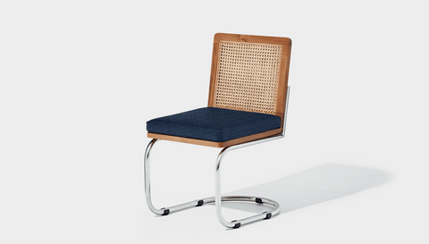 reddie-raw dining chair 45W x 61D x 82H *cm (45H seat) / Solid Reclaimed Teak Wood~Natural / Fabric~Davano Cobalt Rosie Rattan Cantilever Chair