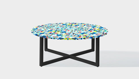 reddie-raw round side table 90dia x 35H *cm / Recycled bottle tops~freckles / Metal~Black Suzy Coffee Table Round- Recycled Bottle Tops
