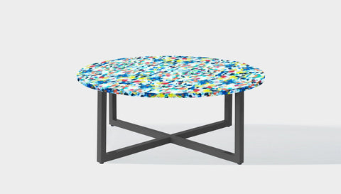 reddie-raw round side table 90dia x 35H *cm / Recycled bottle tops~freckles / Metal~Grey Suzy Coffee Table Round- Recycled Bottle Tops