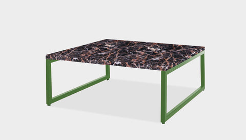 reddie-raw square coffee table 90 x 90 x 35H *cm / Stone~Black Veined Marble / Metal~Green Suzy Coffee Table Square