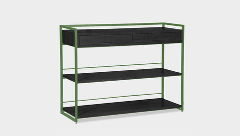 reddie-raw shelf 120W x 40D x 90H *cm / Solid Reclaimed Wood~Black / Metal~Green Suzy Console Unit