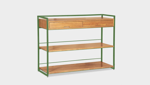 reddie-raw shelf 120W x 40D x 90H *cm / Solid Reclaimed Wood~Oak / Metal~Green Suzy Console Unit