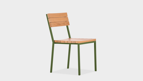 reddie-raw outdoor seating 42W x 50D x 80H *cm (45H seat) / Solid Reclaimed Wood~Natural / Metal~Green Suzy Outdoor Stackable Dining Chair