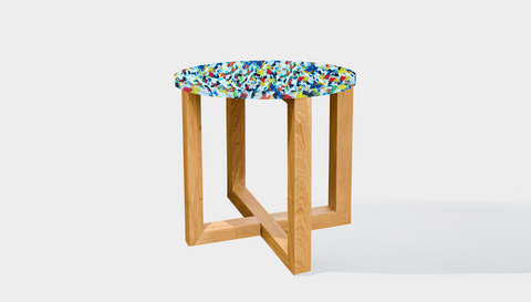 reddie-raw round side table 45dia x 45H *cm / Recycled bottle tops~freckles / Wood~Teak Oak Suzy Side Table Round- Recycled Bottle Tops