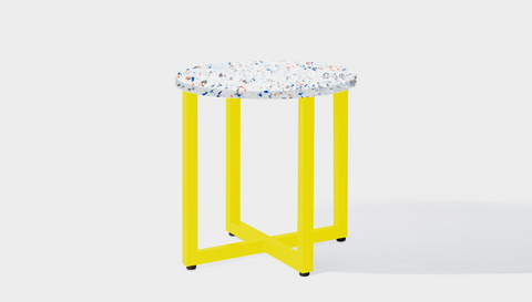 reddie-raw round side table 45dia x 45H *cm / Recycled bottle tops~Palette blue and pink / Metal~Yellow Suzy Side Table Round- Recycled Bottle Tops