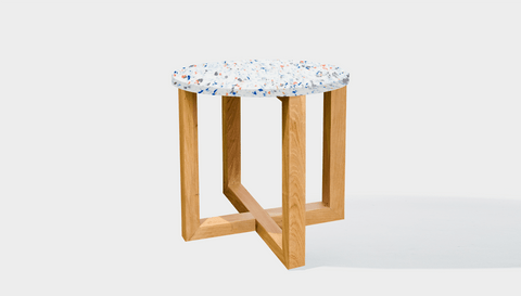 reddie-raw round side table 45dia x 45H *cm / Recycled bottle tops~Palette blue and pink / Wood~Teak Oak Suzy Side Table Round- Recycled Bottle Tops
