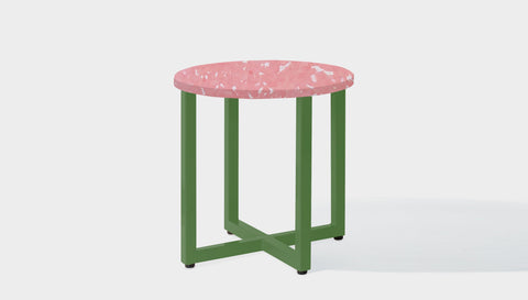 reddie-raw round side table 45dia x 45H *cm / Recycled bottle tops~Peach / Metal~Green Suzy Side Table Round- Recycled Bottle Tops