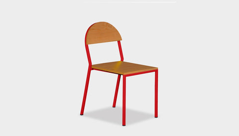 reddie-raw dining chair 42W x 52D x 80H *cm (45H seat) / Wood Veneer~Teak / Metal~Red Suzy Stackable Dining Chair Round