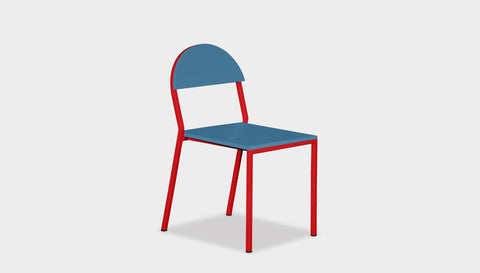reddie-raw dining chair 42W x 52D x 80H *cm (45H seat) / Lacquer~Blue / Metal~Red Suzy Stackable Dining Chair Round- Colour