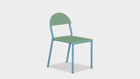 reddie-raw dining chair 42W x 52D x 80H *cm (45H seat) / Lacquer~Mint / Metal~Blue Suzy Stackable Dining Chair Round- Colour