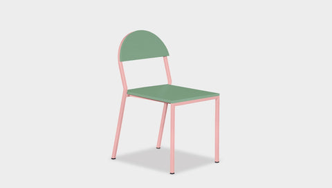 reddie-raw dining chair 42W x 52D x 80H *cm (45H seat) / Lacquer~Mint / Metal~Pink Suzy Stackable Dining Chair Round- Colour