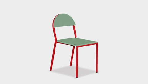 reddie-raw dining chair 42W x 52D x 80H *cm (45H seat) / Lacquer~Mint / Metal~Red Suzy Stackable Dining Chair Round- Colour