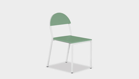 reddie-raw dining chair 42W x 52D x 80H *cm (45H seat) / Lacquer~Mint / Metal~White Suzy Stackable Dining Chair Round- Colour