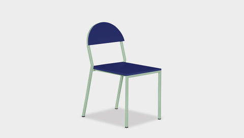 reddie-raw dining chair 42W x 52D x 80H *cm (45H seat) / Lacquer~Navy / Metal~Mint Suzy Stackable Dining Chair Round- Colour