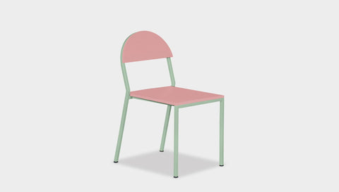 reddie-raw dining chair 42W x 52D x 80H *cm (45H seat) / Lacquer~Pink / Metal~Mint Suzy Stackable Dining Chair Round- Colour