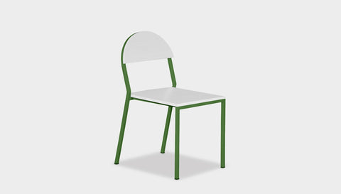 reddie-raw dining chair 42W x 52D x 80H *cm (45H seat) / Lacquer~White / Metal~Green Suzy Stackable Dining Chair Round- Colour