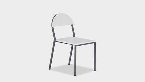 reddie-raw dining chair 42W x 52D x 80H *cm (45H seat) / Lacquer~White / Metal~Grey Suzy Stackable Dining Chair Round- Colour