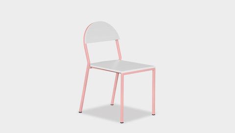 reddie-raw dining chair 42W x 52D x 80H *cm (45H seat) / Lacquer~White / Metal~Pink Suzy Stackable Dining Chair Round- Colour