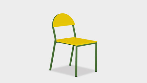 reddie-raw dining chair 42W x 52D x 80H *cm (45H seat) / Lacquer~Yellow / Metal~Green Suzy Stackable Dining Chair Round- Colour