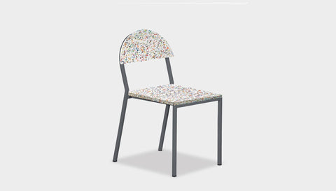 reddie-raw stool 35dia x 45H* cm / Recycled Bottle Tops~Freckles / Metal~Grey Suzy Stackable Recycled Plastic Dining Chair