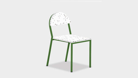 reddie-raw dining chair 42W x 52D x 80H* cm / Recycled Bottle Tops~Dalmation / Metal~Green Suzy Stackable Recycled Plastic Dining Chair