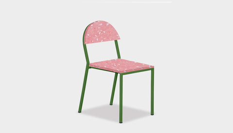 reddie-raw dining chair 42W x 52D x 80H* cm / Recycled Bottle Tops~Peach / Metal~Green Suzy Stackable Recycled Plastic Dining Chair