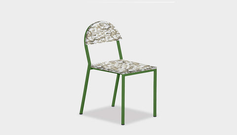 reddie-raw dining chair 42W x 52D x 80H* cm / Recycled Bottle Tops~Pearl / Metal~Green Suzy Stackable Recycled Plastic Dining Chair