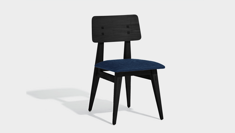 reddie-raw dining chair 45W x 54D x 82H *cm (45H seat) / Solid Reclaimed Teak Wood~Black / Fabric~Davano Cobalt Vinny Dining Chair